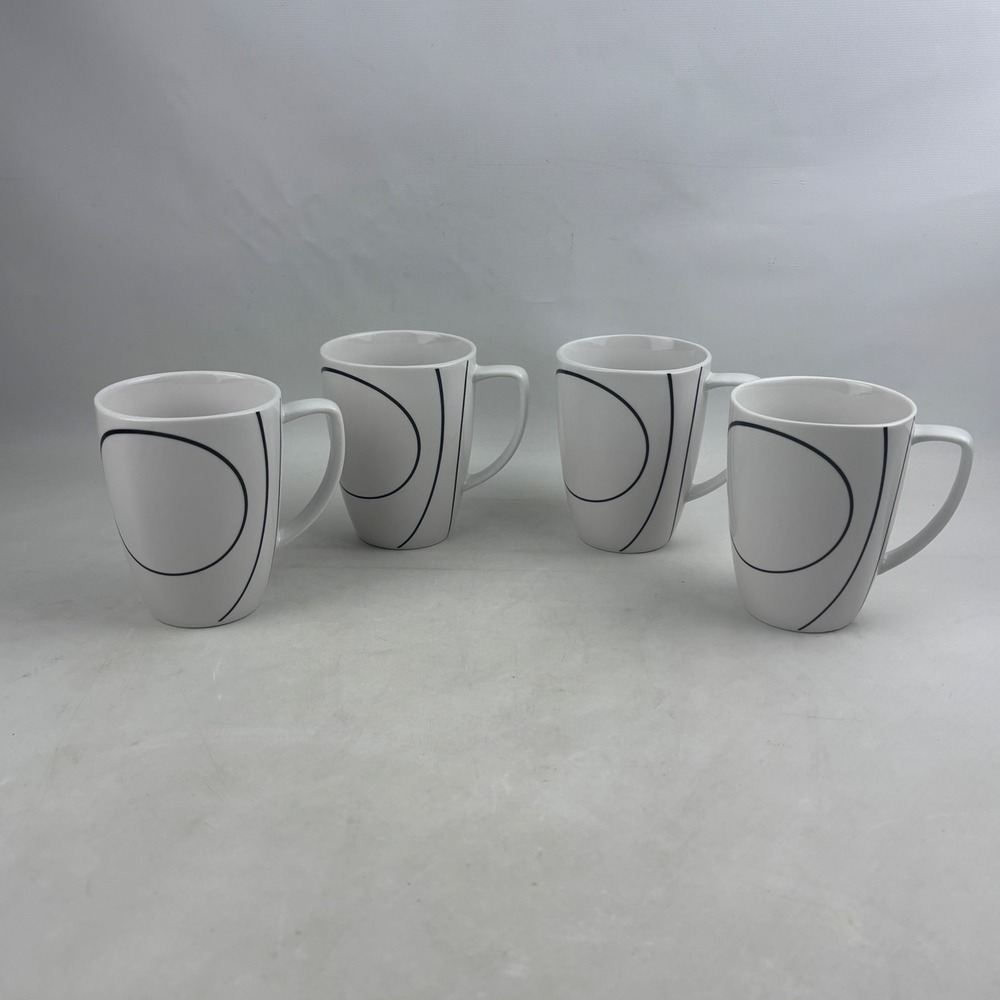 Corelle Coordinates Simple Lines Mug Set of 4 Black White 12oz Porcelain